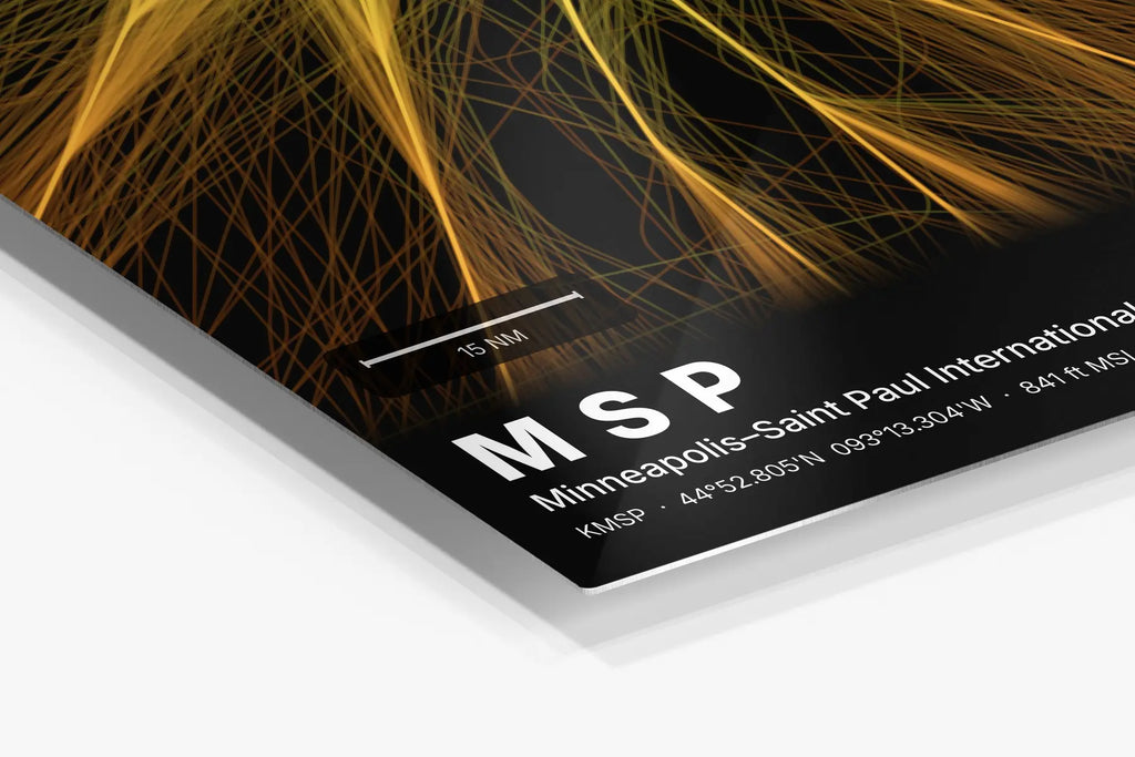 MSP flight path print — Solana theme · Dark in corner detail setting