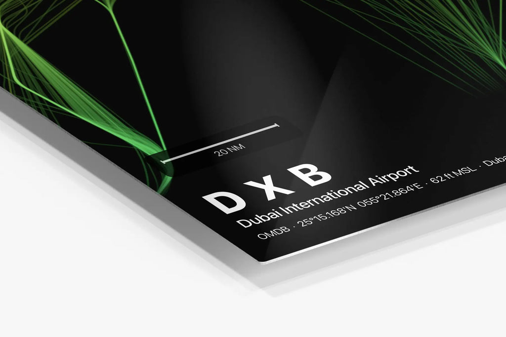 DXB flight path print — Citrus theme · Dark in corner detail setting