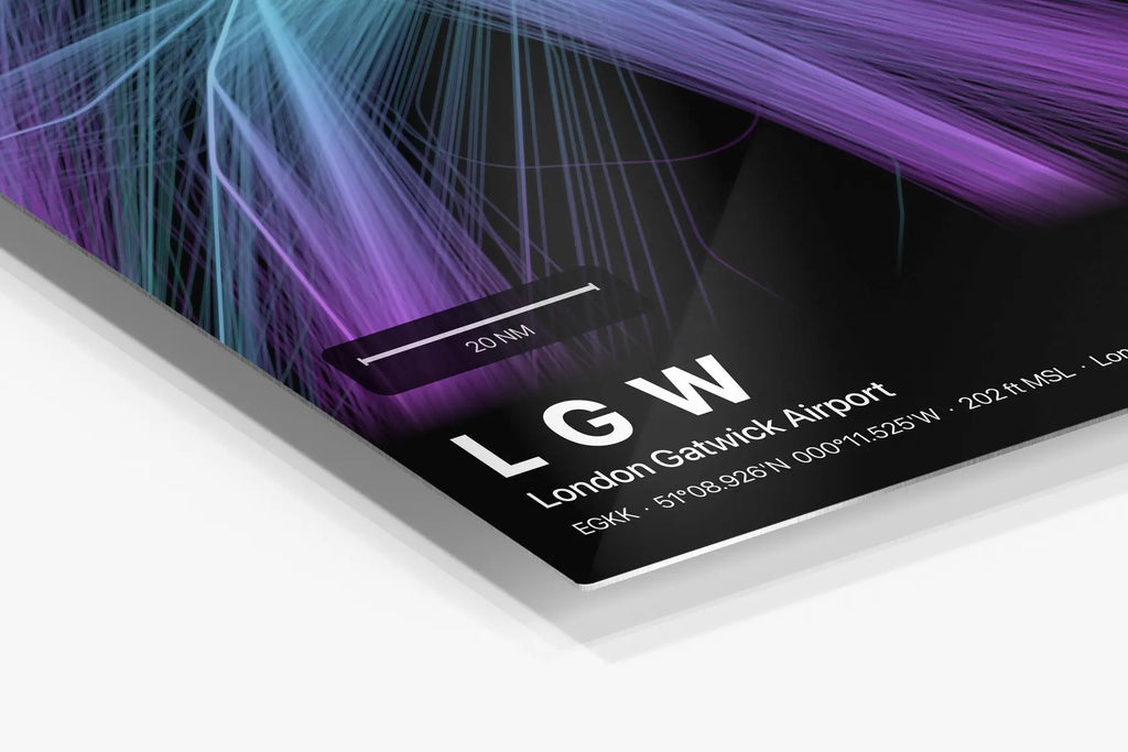 LGW flight path print — Prism theme · Dark in corner detail setting