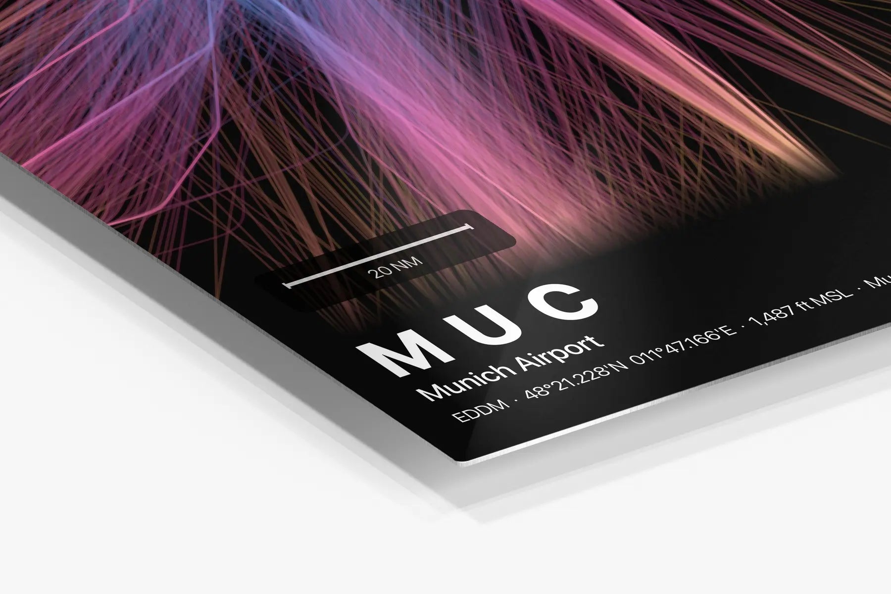 MUC flight path print — Aurora theme · Dark in corner detail setting