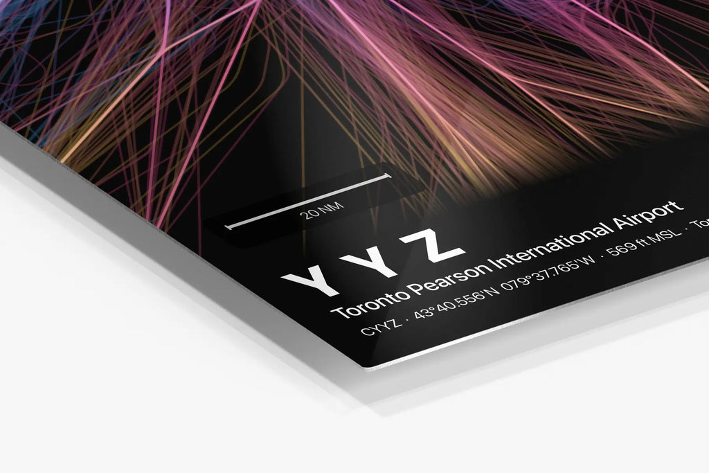 YYZ flight path print — Aurora theme · Dark in corner detail setting