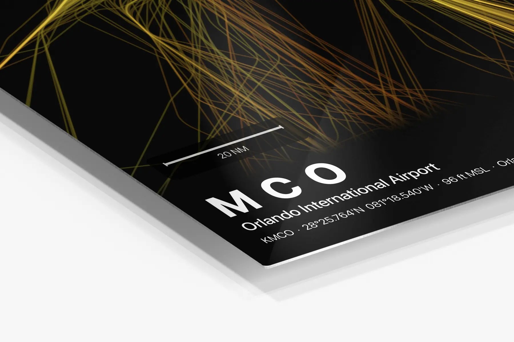 MCO flight path print — Solana theme · Dark in corner detail setting