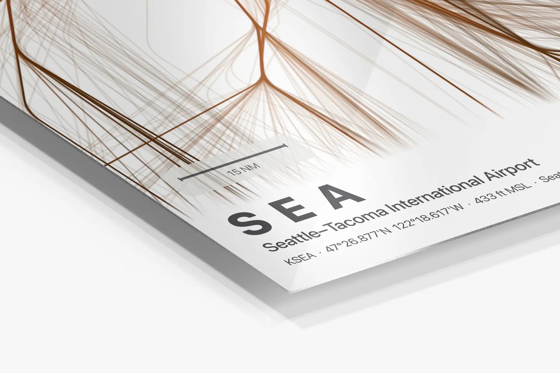 SEA flight path print — Solana theme · Light in corner detail setting