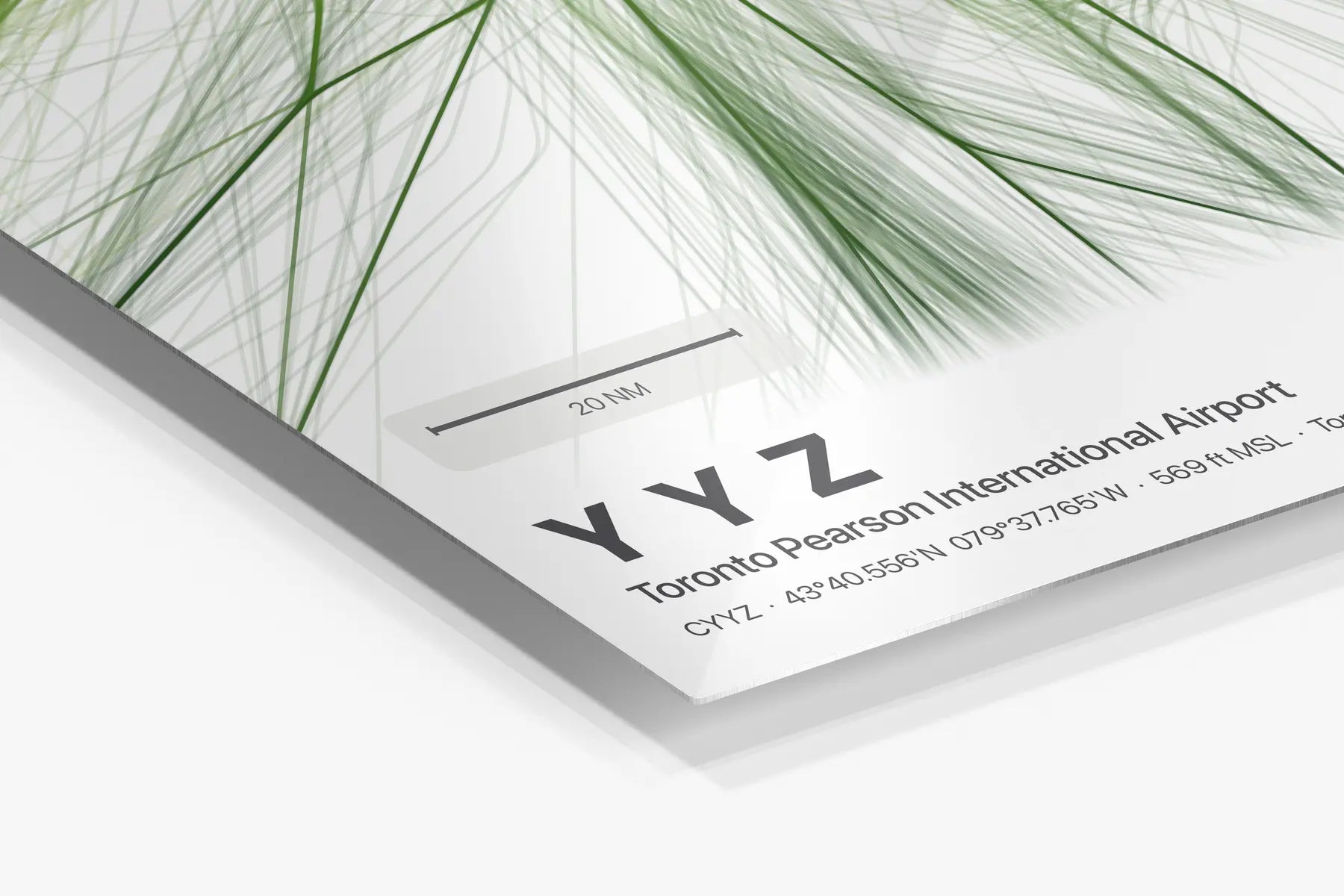 YYZ flight path print — Citrus theme · Light in corner detail setting