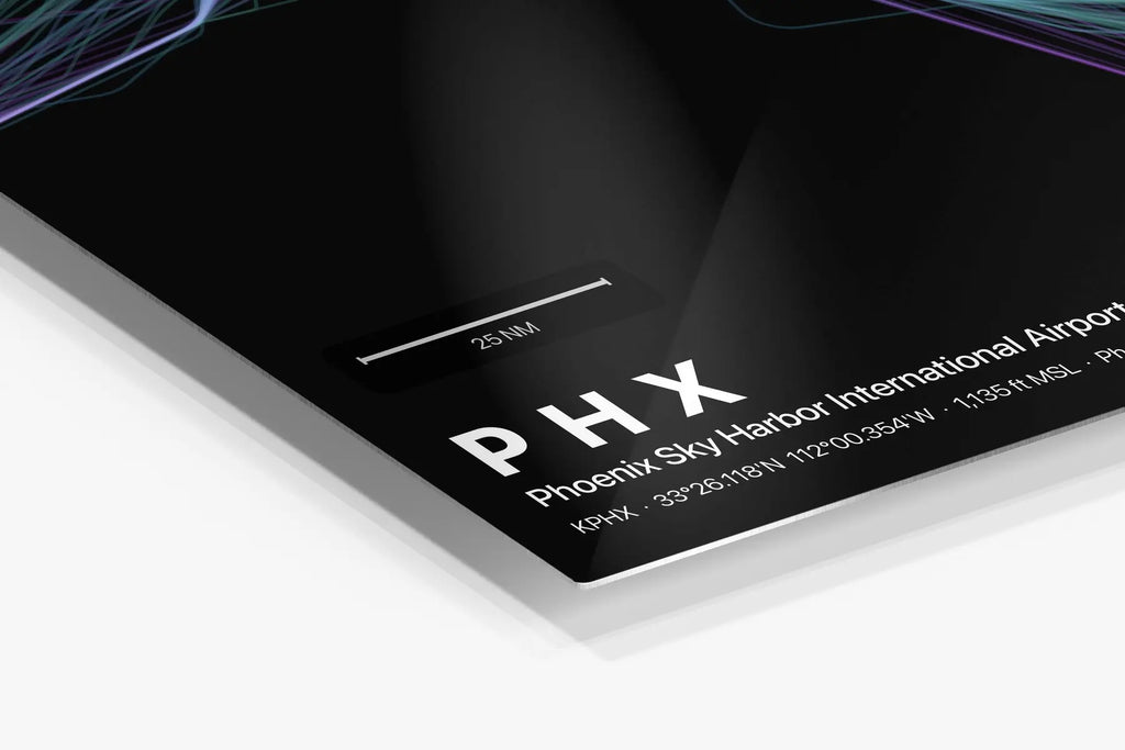 PHX flight path print — Prism theme · Dark in corner detail setting