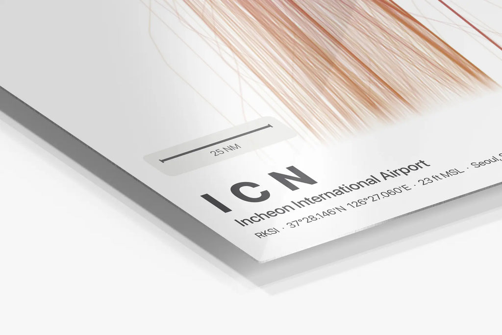 ICN flight path print — Aurora theme · Light in corner detail setting