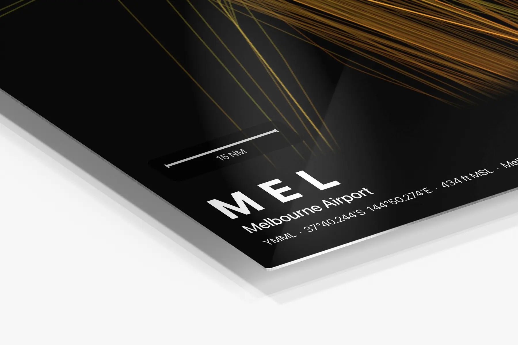 MEL flight path print — Solana theme · Dark in corner detail setting