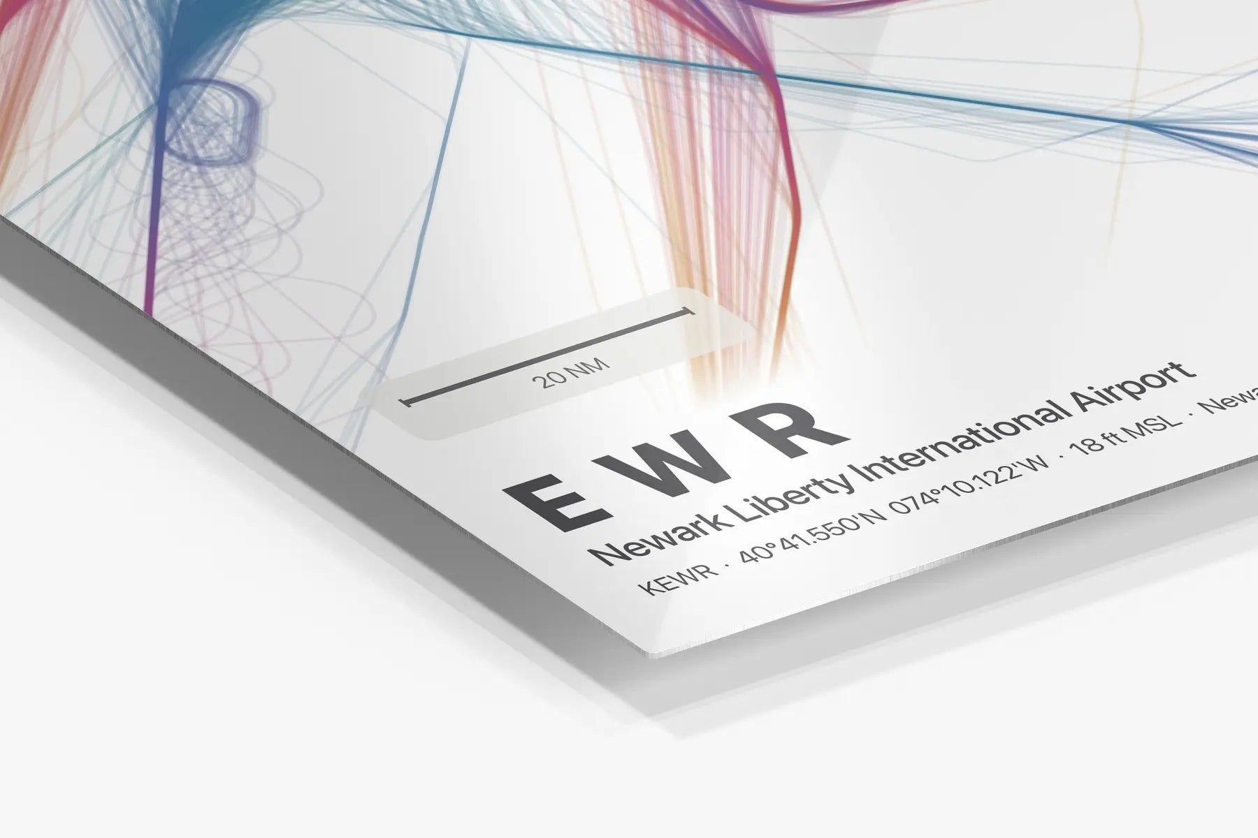 EWR flight path print — Aurora theme · Light in corner detail setting