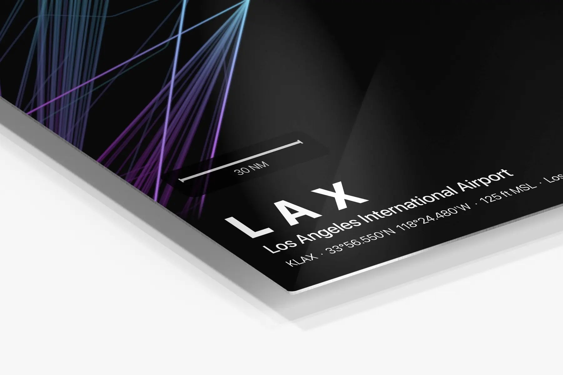 LAX flight path print — Prism theme · Dark in corner detail setting