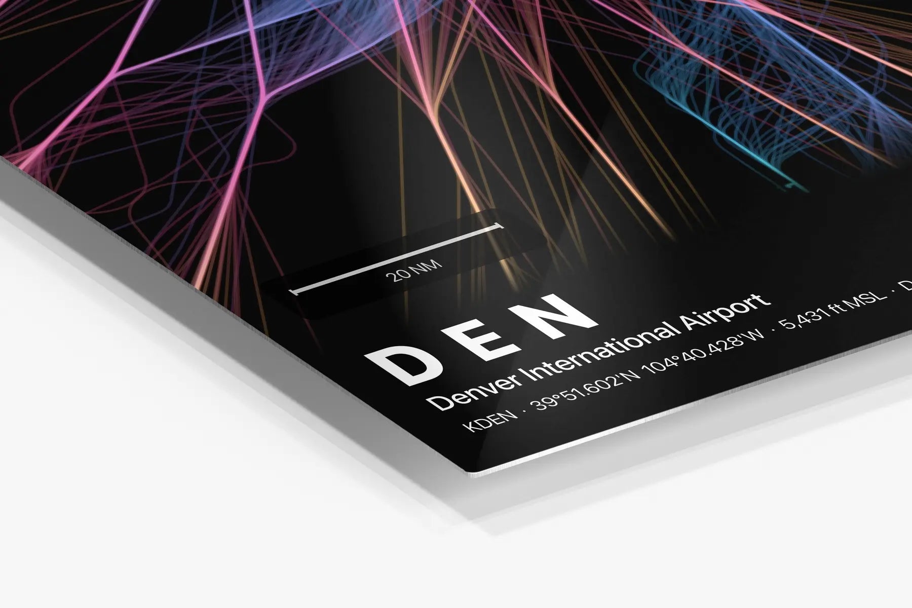 DEN flight path print — Aurora theme · Dark in corner detail setting