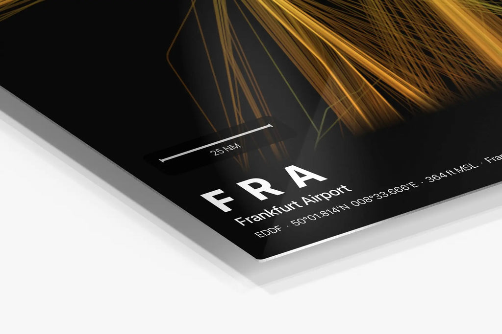 FRA flight path print — Solana theme · Dark in corner detail setting
