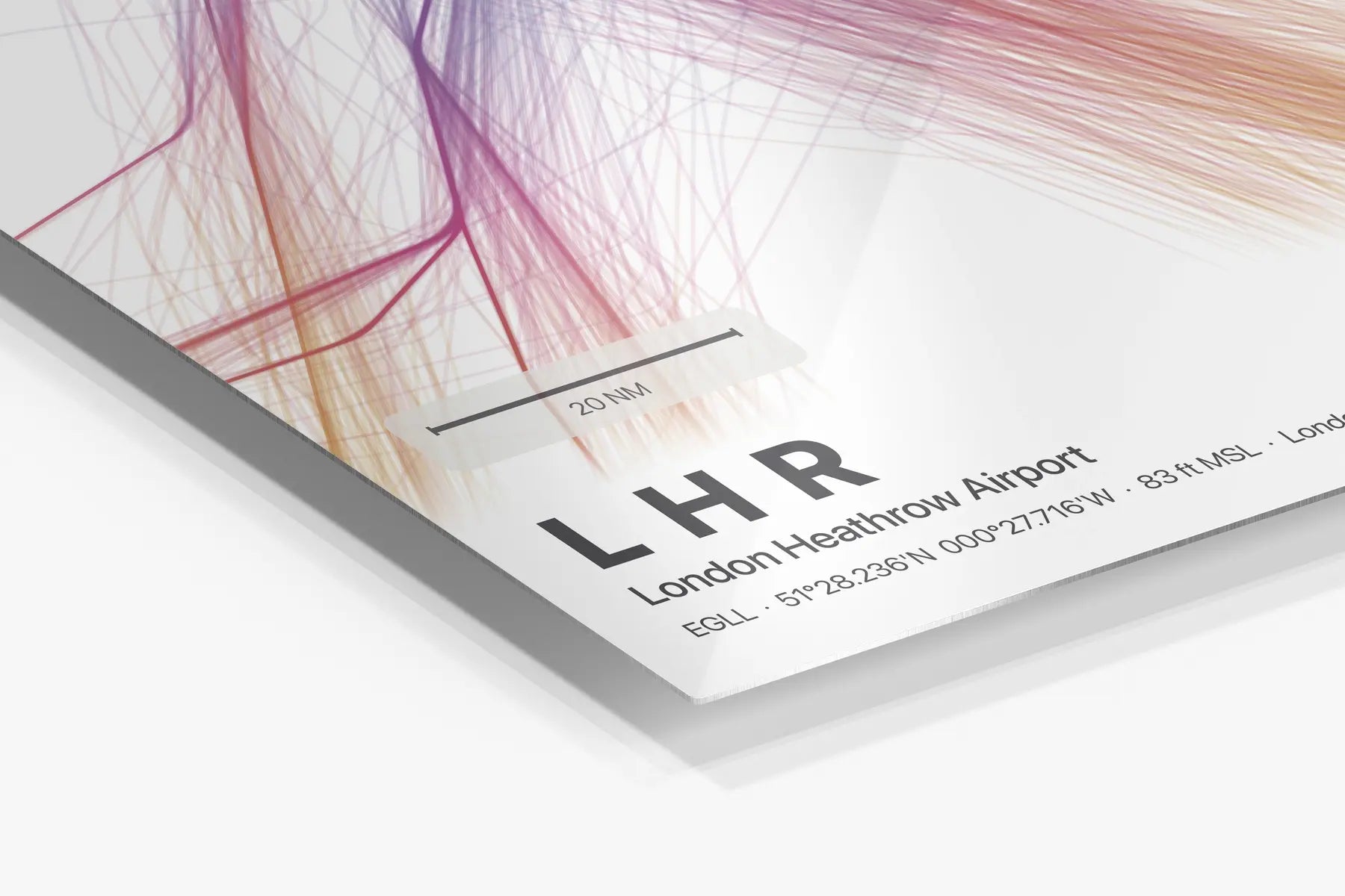 LHR flight path print — Aurora theme · Light in corner detail setting