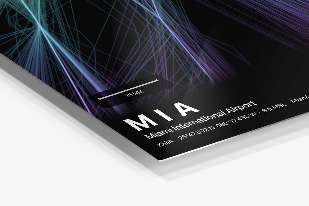 MIA flight path print — Prism theme · Dark in corner detail setting