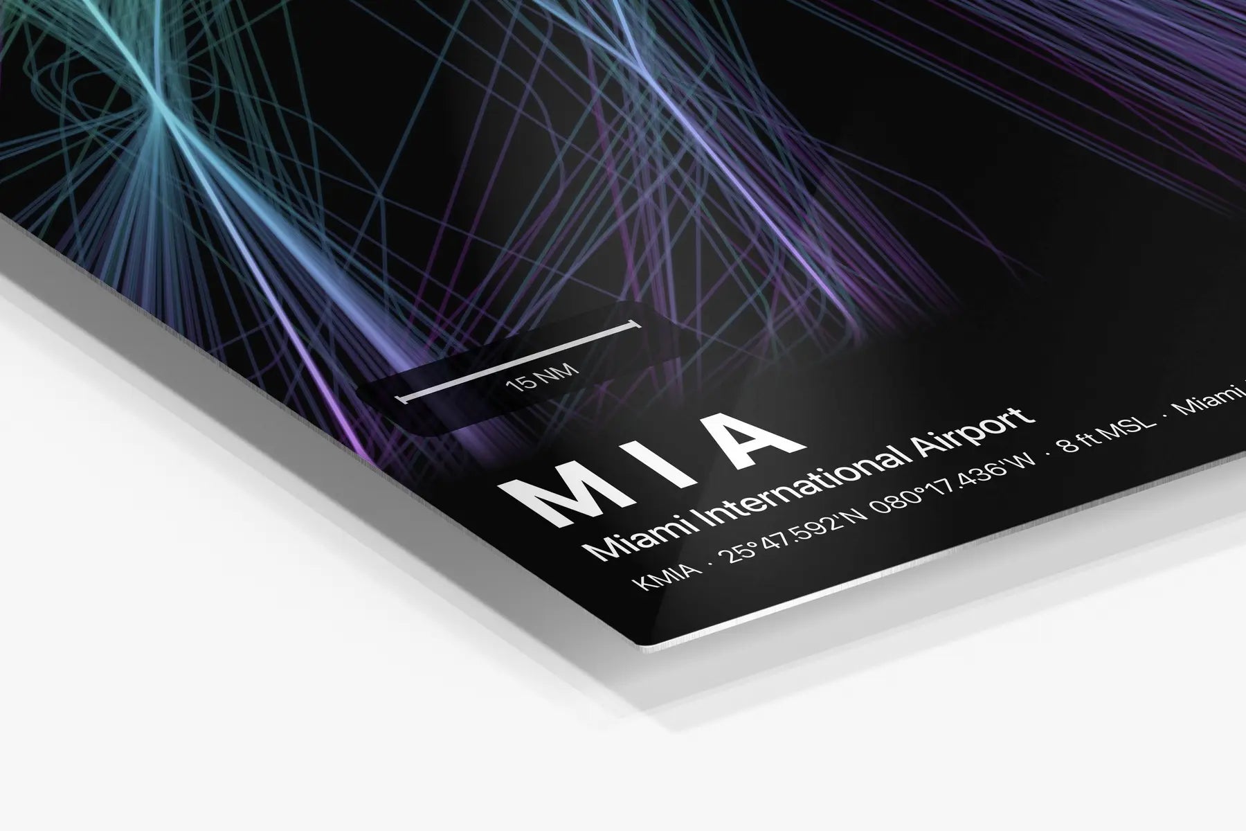 MIA flight path print — Prism theme · Dark in corner detail setting