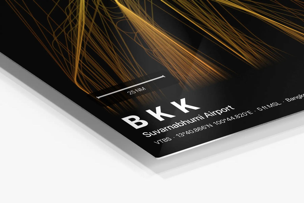 BKK flight path print — Solana theme · Dark in corner detail setting