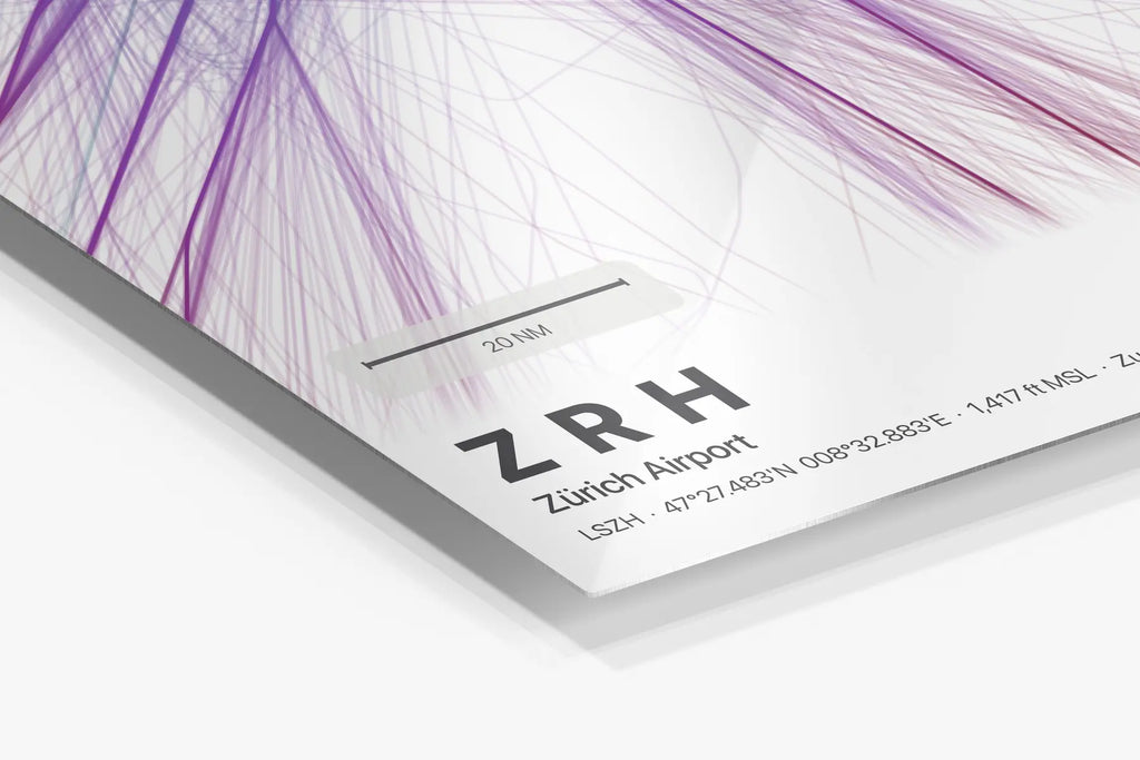 ZRH flight path print — Prism theme · Light in corner detail setting