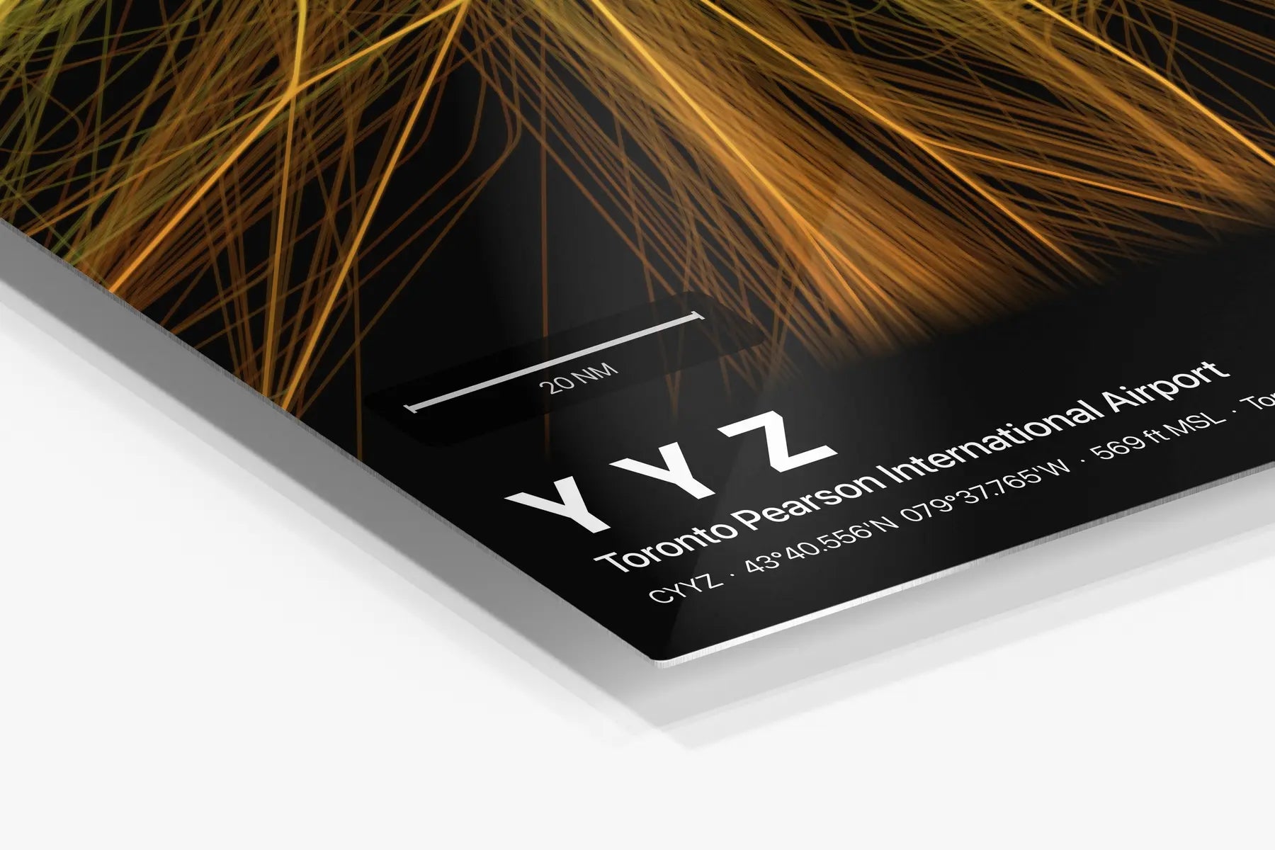 YYZ flight path print — Solana theme · Dark in corner detail setting