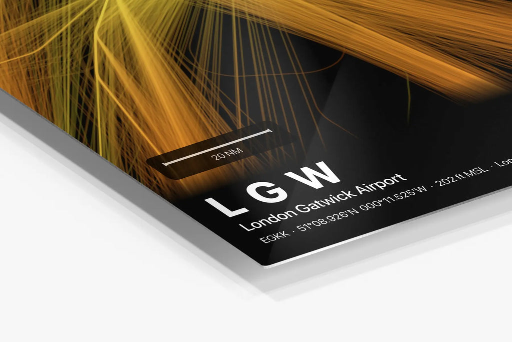 LGW flight path print — Solana theme · Dark in corner detail setting
