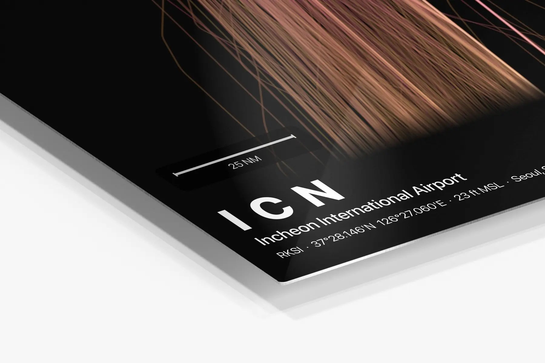 ICN flight path print — Aurora theme · Dark in corner detail setting