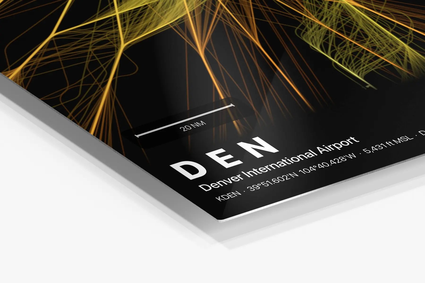 DEN flight path print — Solana theme · Dark in corner detail setting