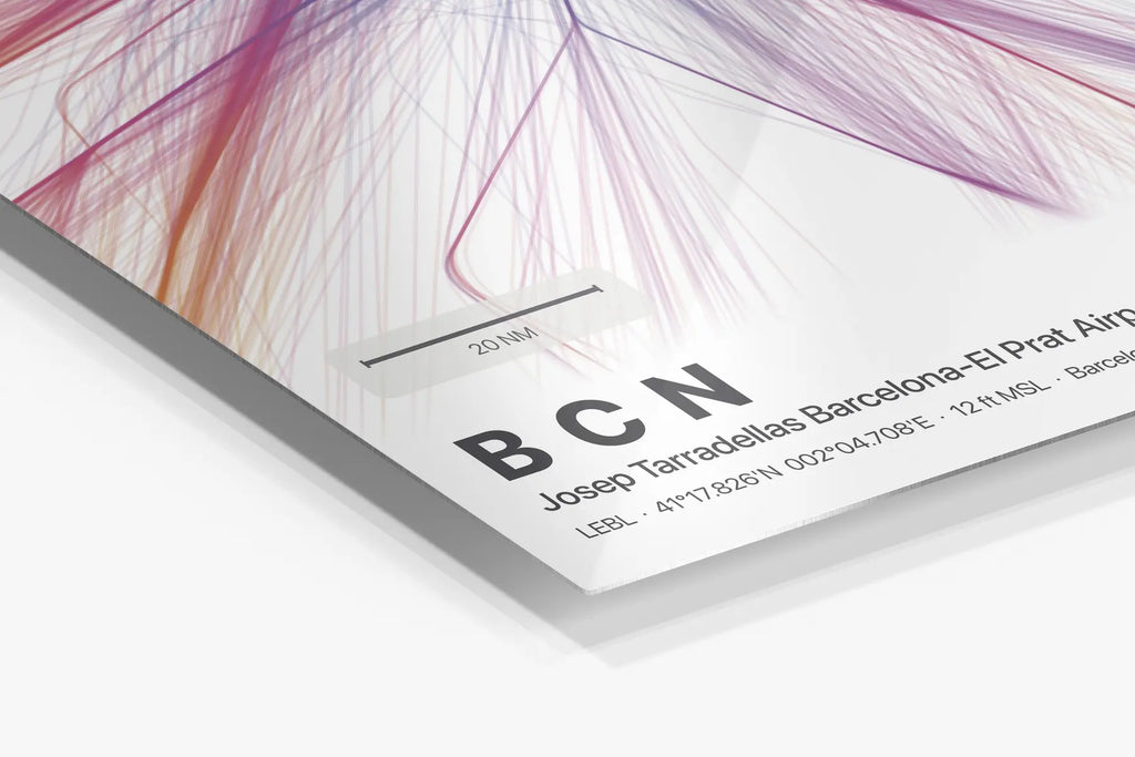 BCN flight path print — Aurora theme · Light in corner detail setting