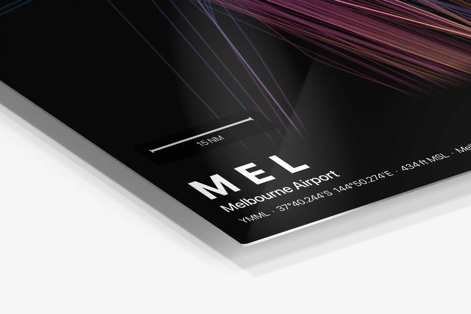 MEL flight path print — Aurora theme · Dark in corner detail setting