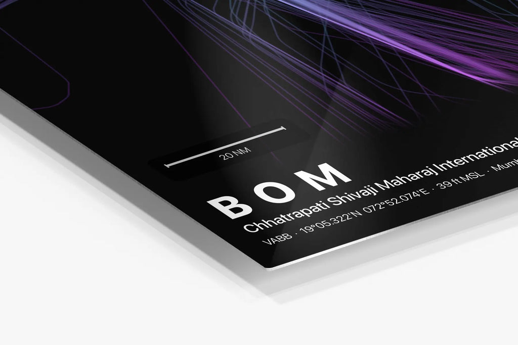 BOM flight path print — Prism theme · Dark in corner detail setting
