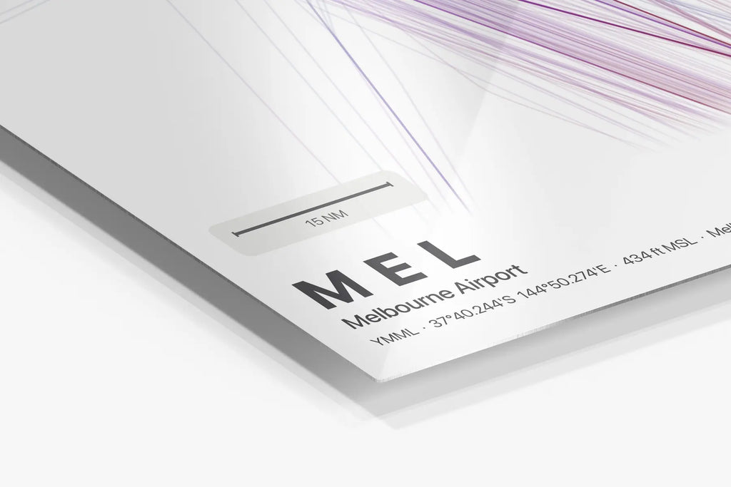 MEL flight path print — Prism theme · Light in corner detail setting