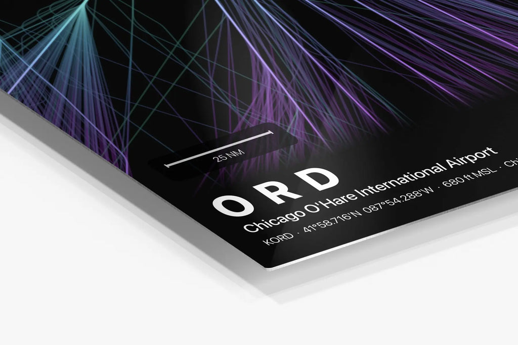 ORD flight path print — Prism theme · Dark in corner detail setting