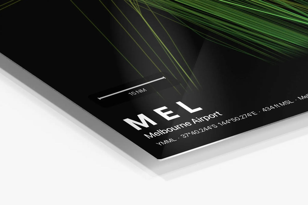 MEL flight path print — Citrus theme · Dark in corner detail setting