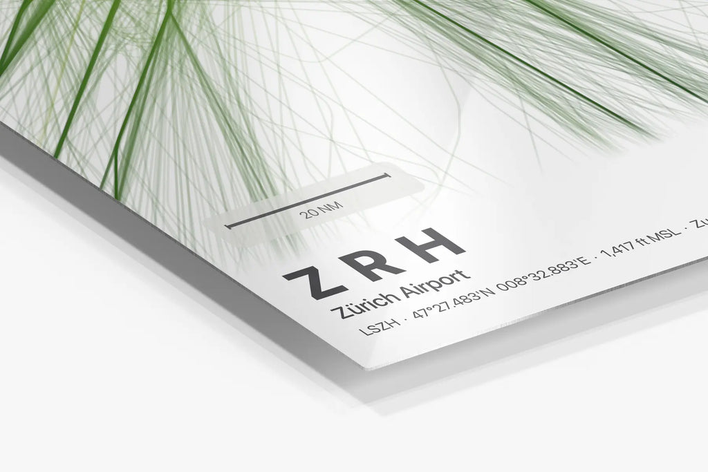 ZRH flight path print — Citrus theme · Light in corner detail setting