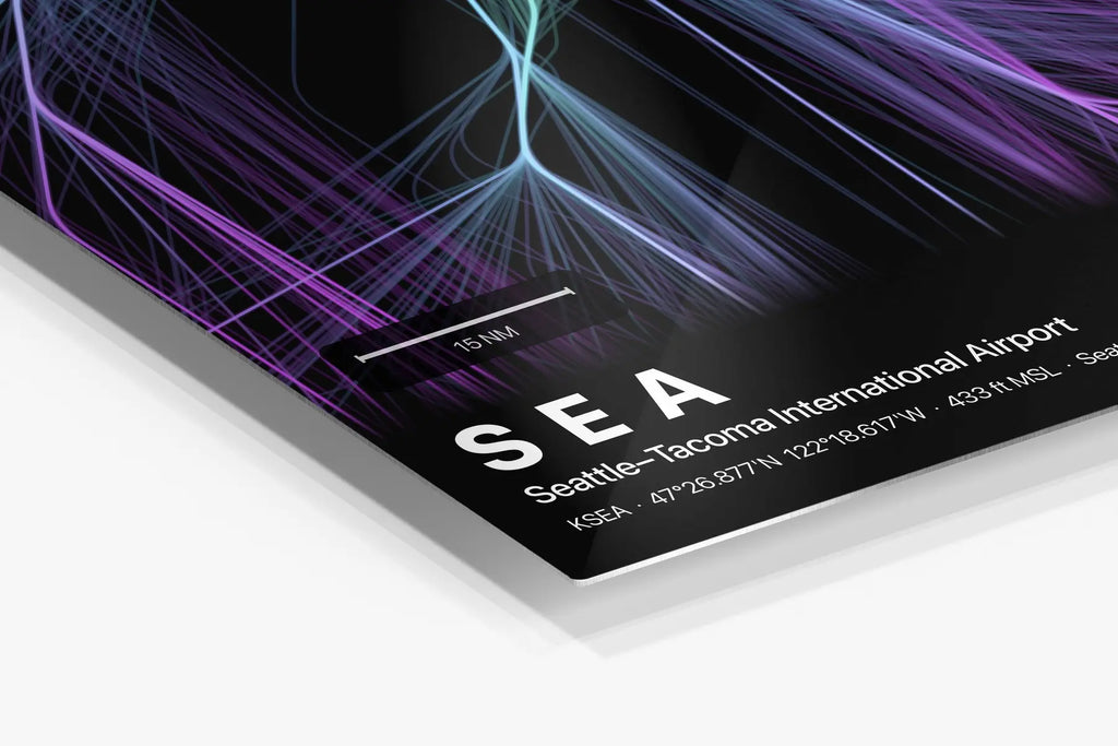 SEA flight path print — Prism theme · Dark in corner detail setting