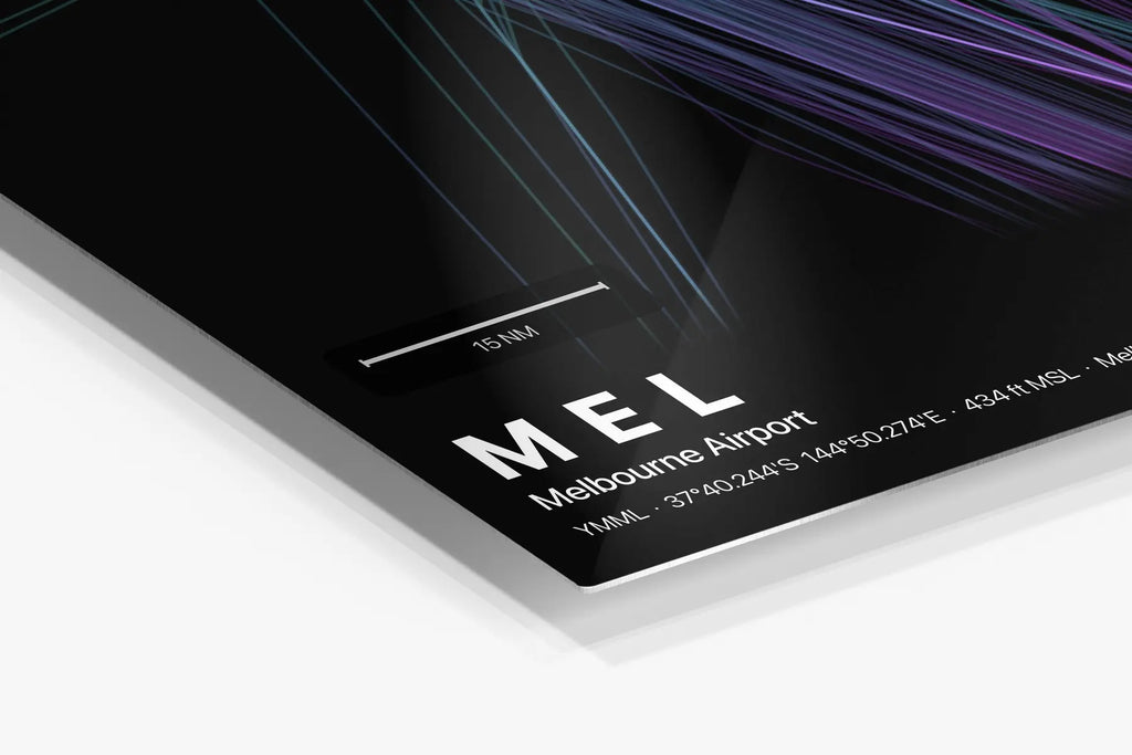 MEL flight path print — Prism theme · Dark in corner detail setting