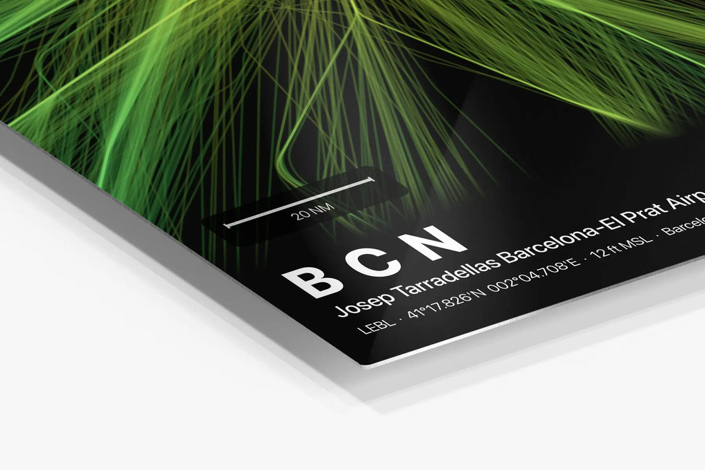 BCN flight path print — Citrus theme · Dark in corner detail setting