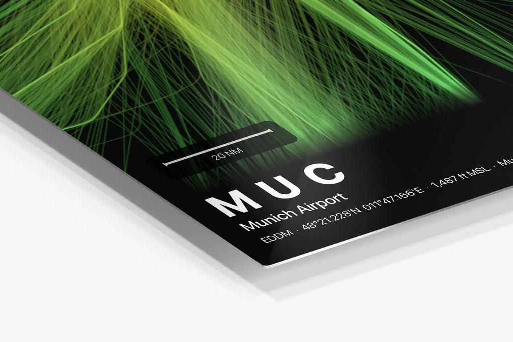 MUC flight path print — Citrus theme · Dark in corner detail setting