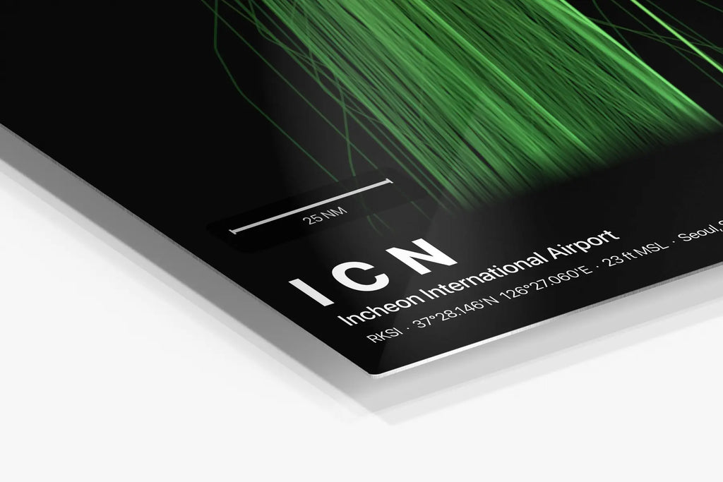 ICN flight path print — Citrus theme · Dark in corner detail setting