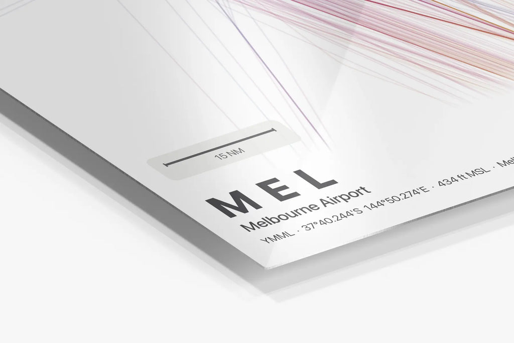 MEL flight path print — Aurora theme · Light in corner detail setting