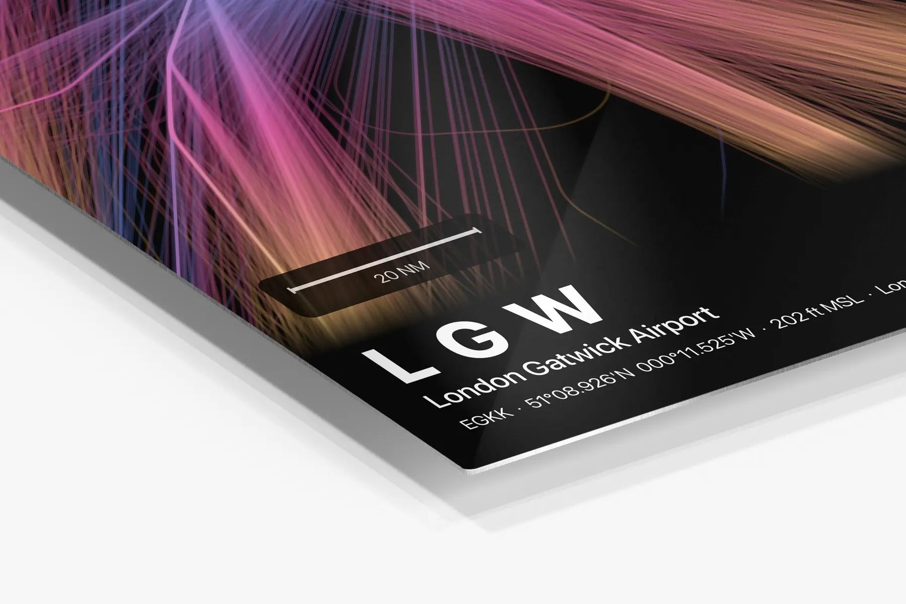 LGW flight path print — Aurora theme · Dark in corner detail setting