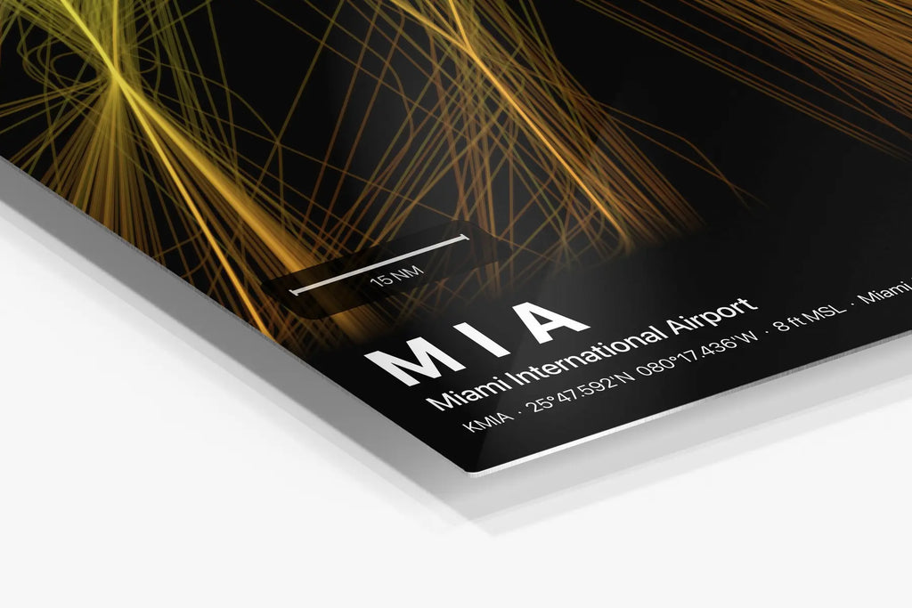 MIA flight path print — Solana theme · Dark in corner detail setting