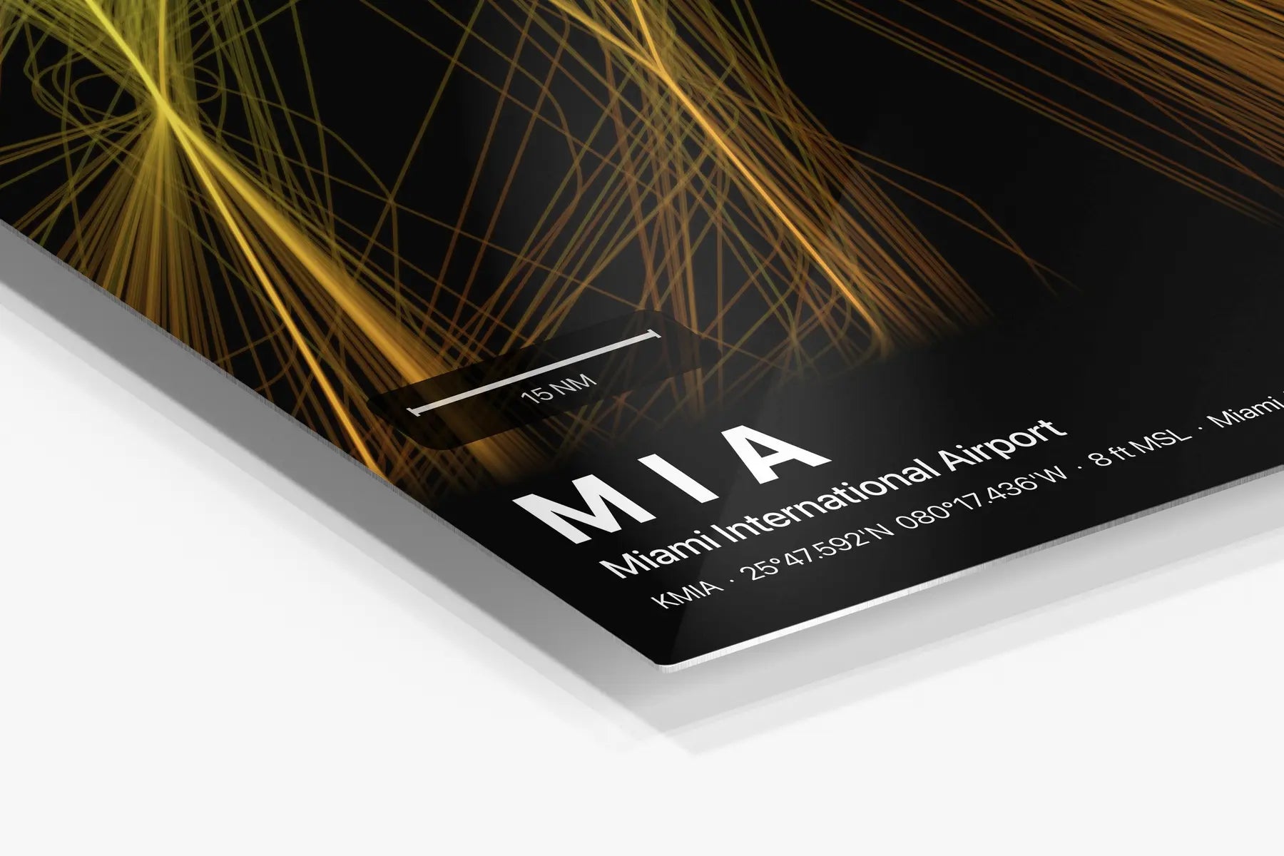 MIA flight path print — Solana theme · Dark in corner detail setting