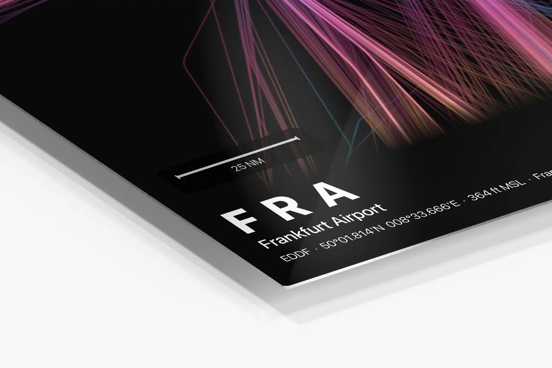 FRA flight path print — Aurora theme · Dark in corner detail setting