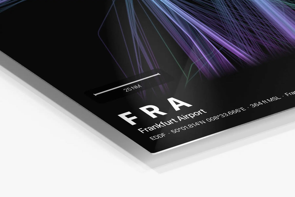FRA flight path print — Prism theme · Dark in corner detail setting