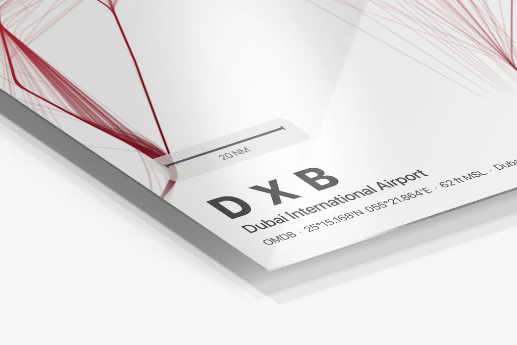 DXB flight path print — Inferno theme · Light in corner detail setting