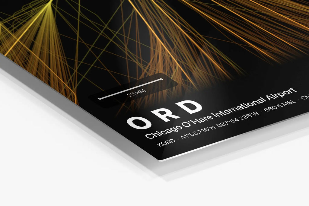 ORD flight path print — Solana theme · Dark in corner detail setting