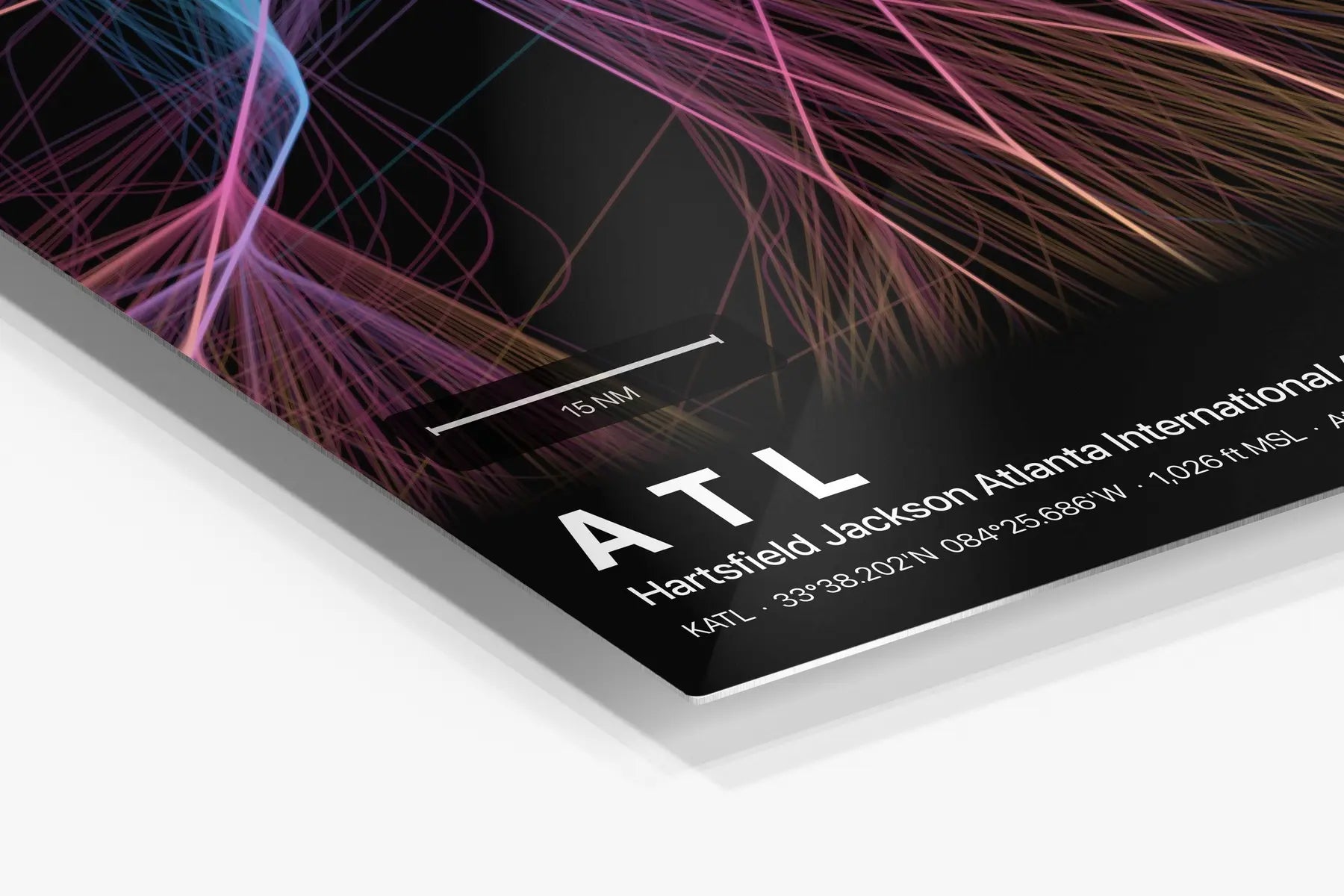 ATL flight path print — Aurora theme · Dark in corner detail setting