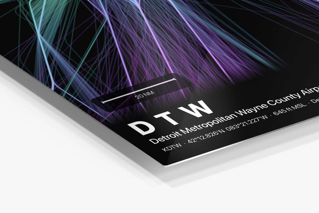 DTW flight path print — Prism theme · Dark in corner detail setting