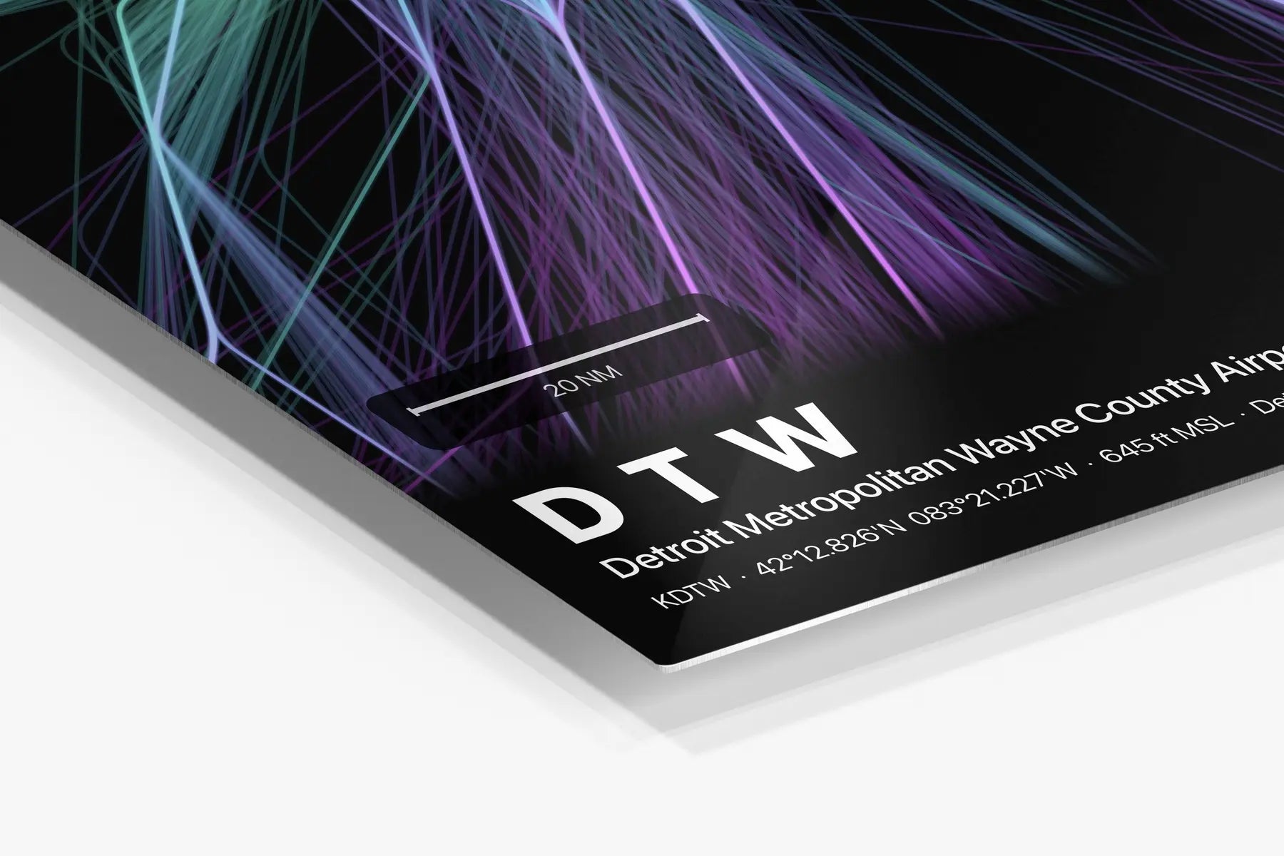 DTW flight path print — Prism theme · Dark in corner detail setting