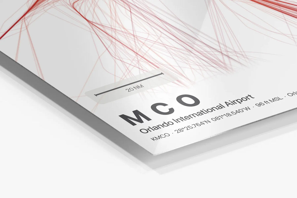 MCO flight path print — Inferno theme · Light in corner detail setting