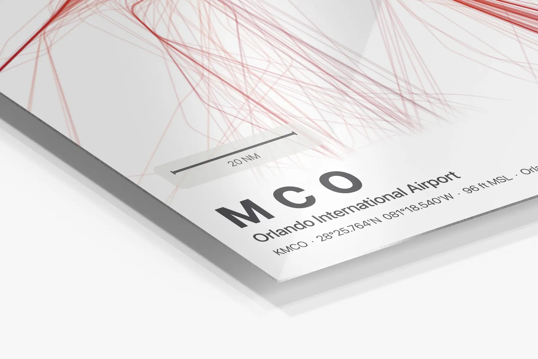 MCO flight path print — Inferno theme · Light in corner detail setting
