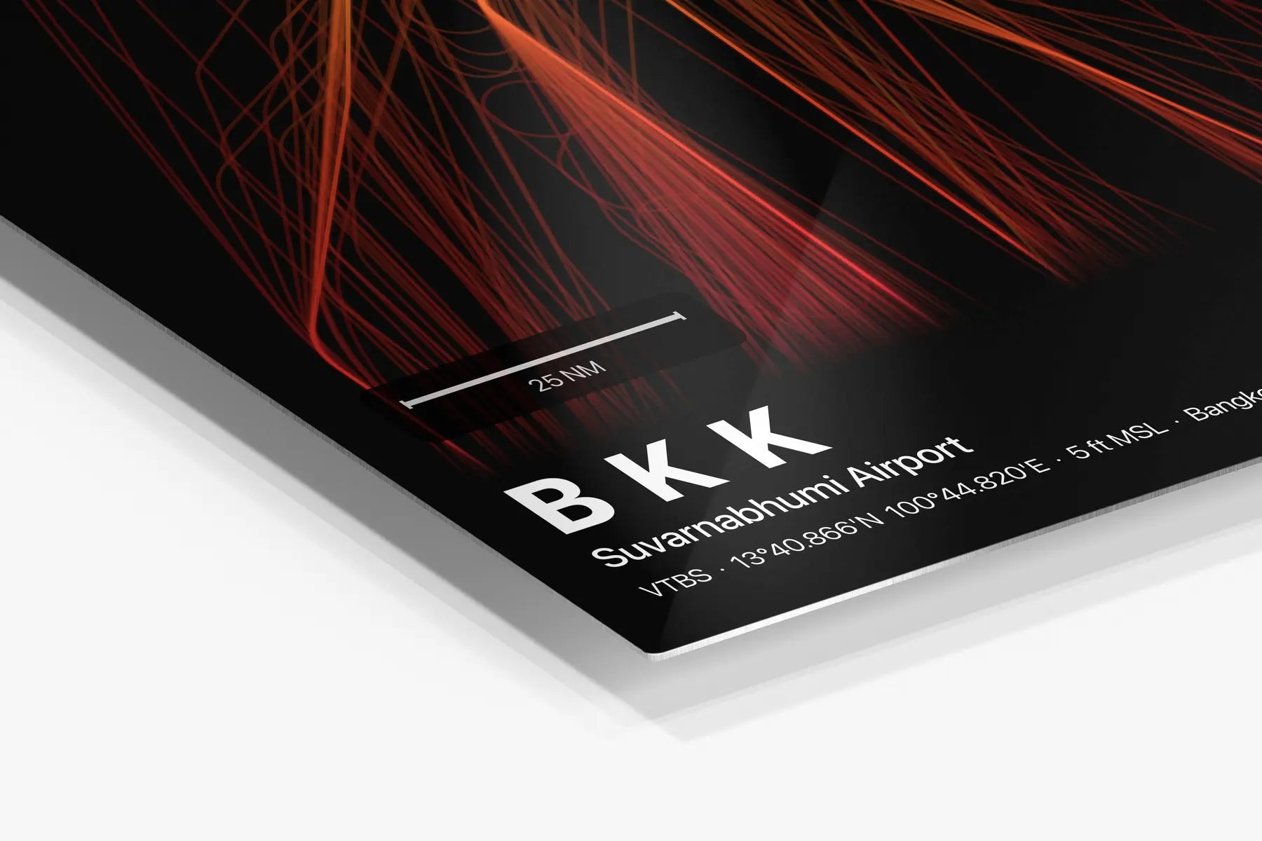 BKK flight path print — Inferno theme · Dark in corner detail setting